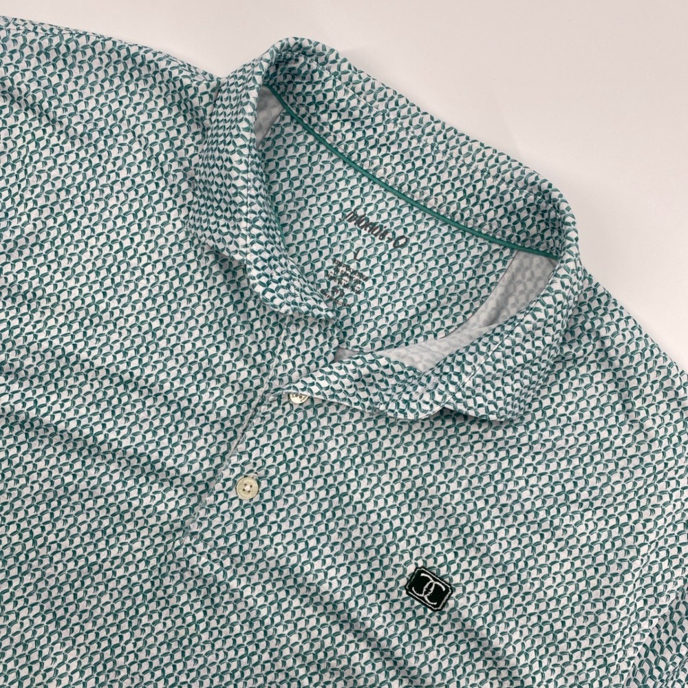 Johnnie-O Kahuna Polo Mens Large Iguana Green Geometric Stretch Golf UPF Resort